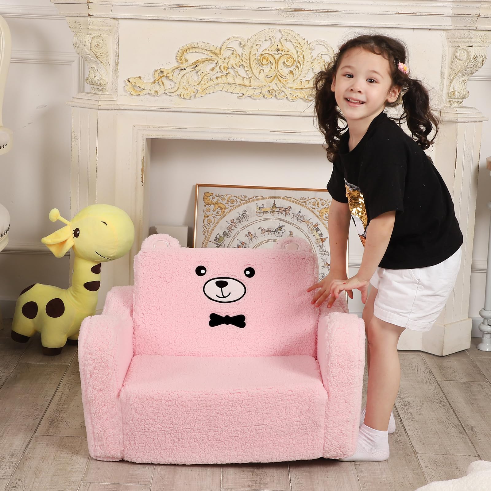 Kids Chairs for Toddler, 2-in-1 Toddler Soft Sherpa Couch Fold Out