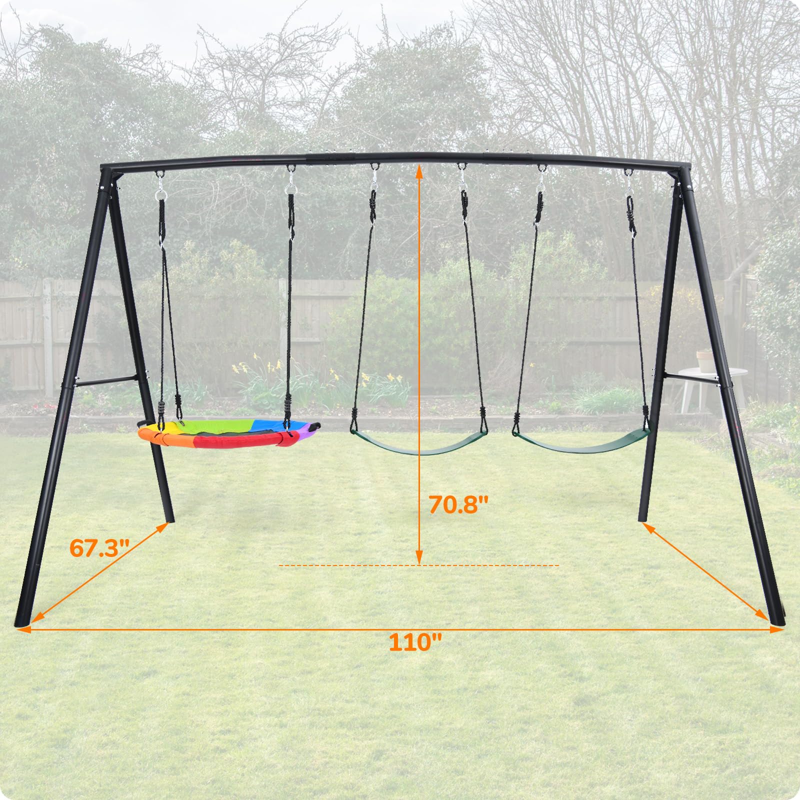 500lb Heavy Duty Metal Swing Sets for Backyard with Saucer Swing