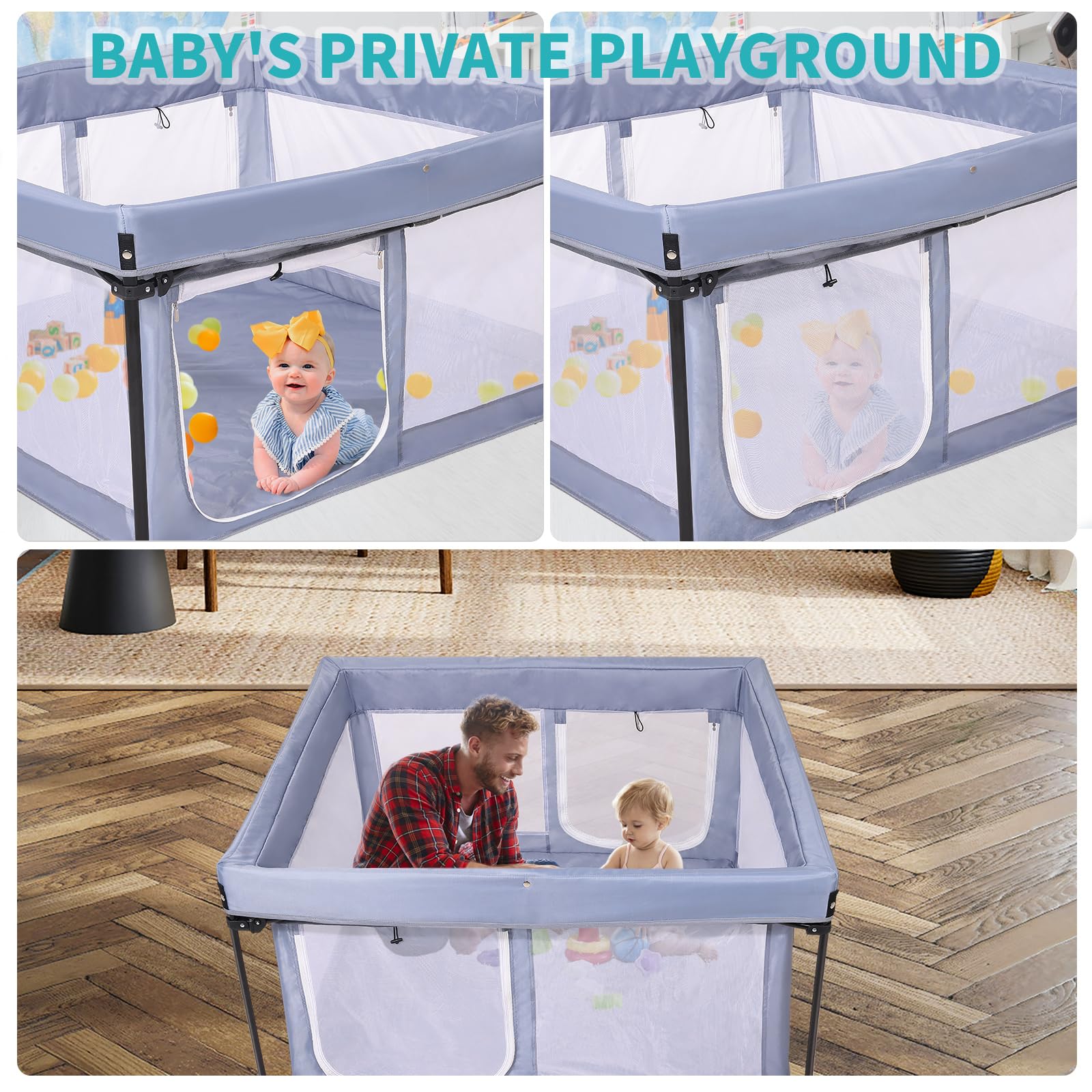Portable Baby Playpen with Padded Floor