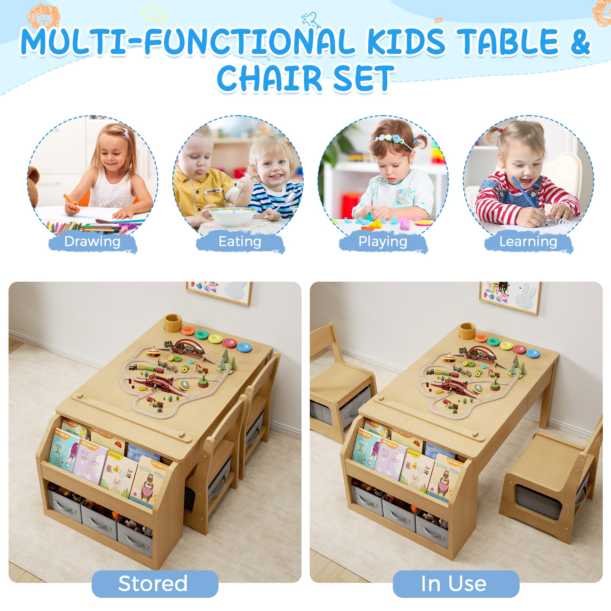 Kids Art Table and Chair Set with Storage Drawers