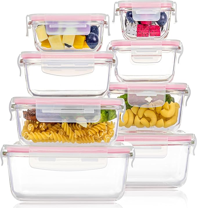 8 Pack Glass Food Storage Containers with Airtight Lids, Glass Meal Prep Containers