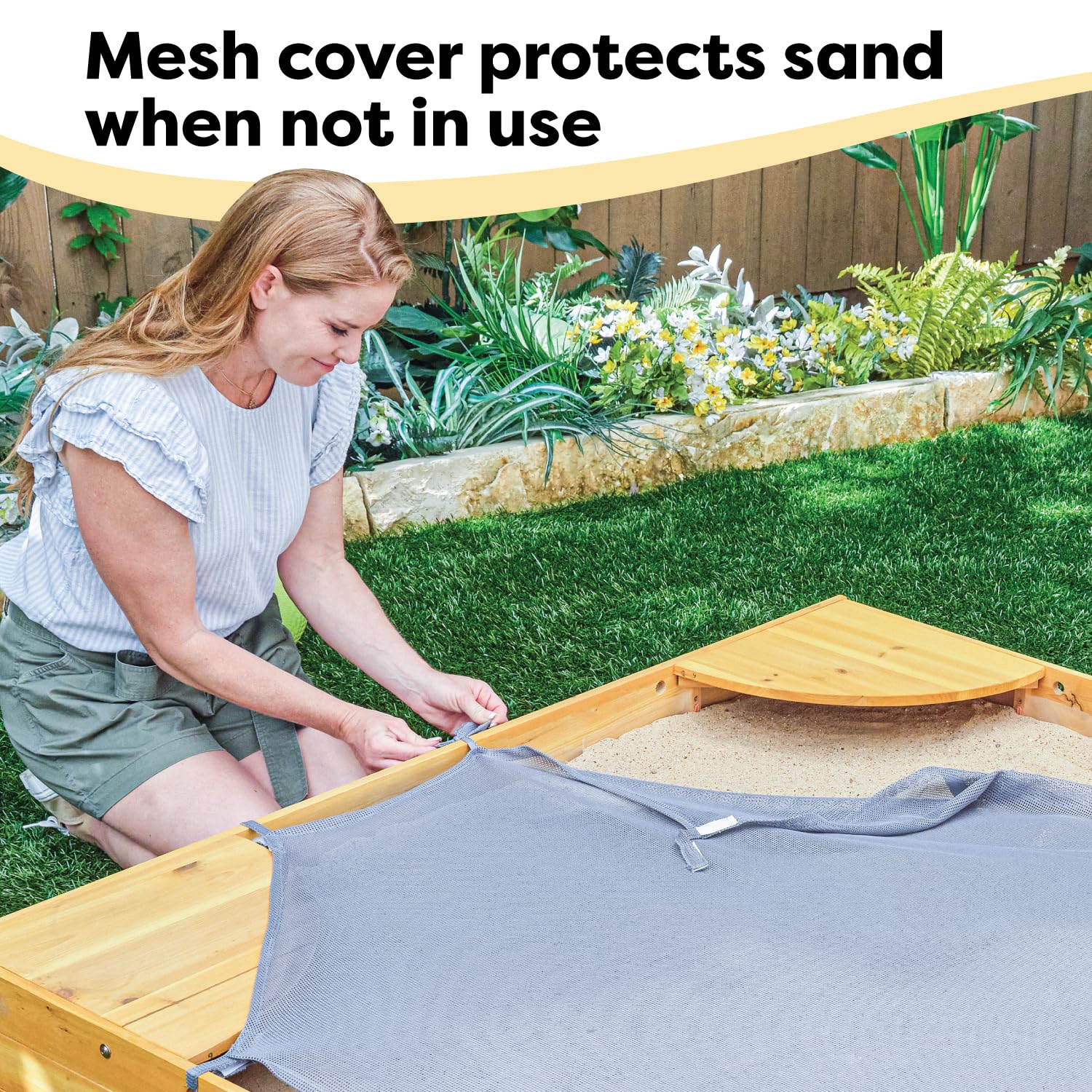 Wooden Backyard Sandbox with Built-in Seating