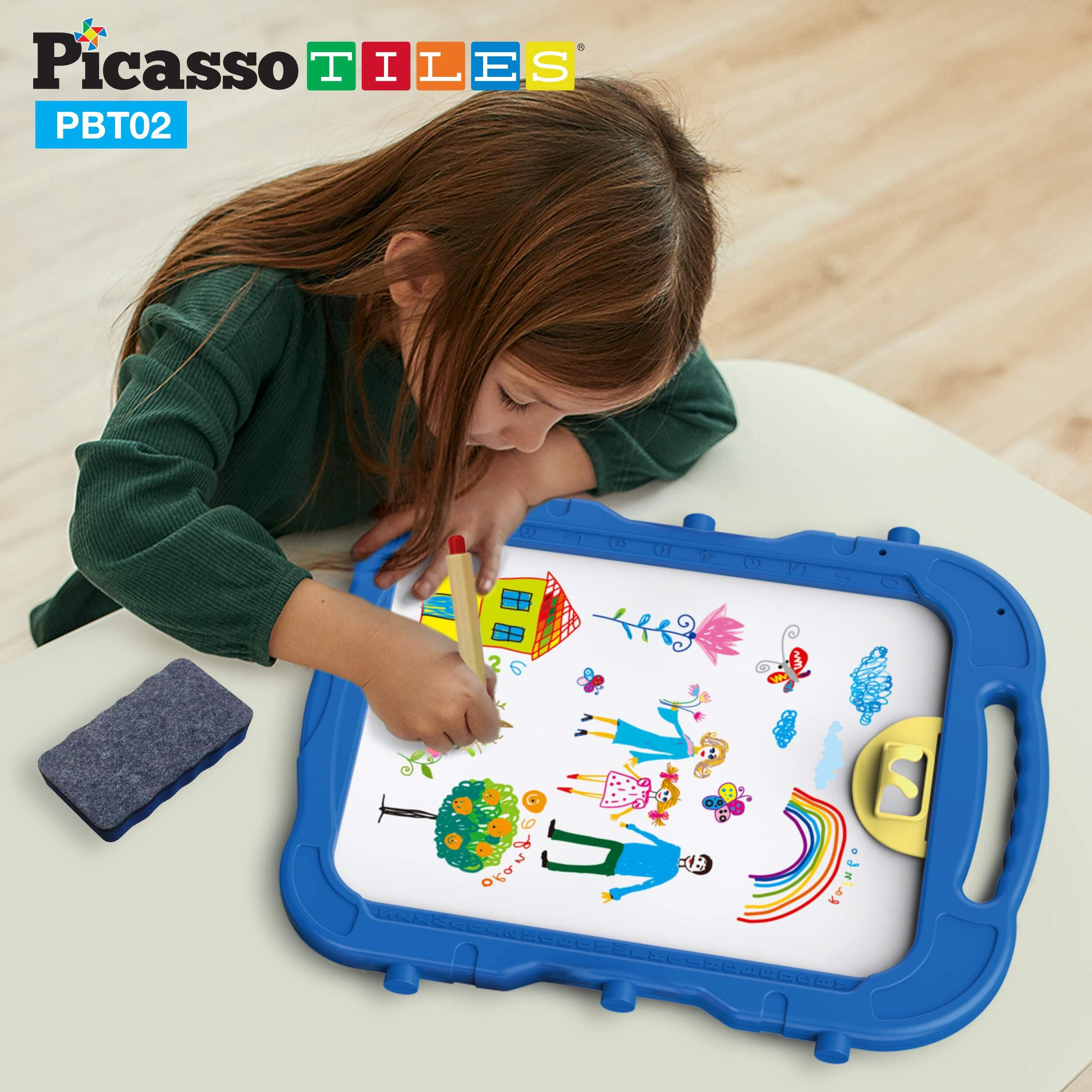 PicassoTiles Kids Art Easel AllinOne Drawing Board Chalkboard Whiteboard with Art Supplies STEM Educational Gift for Toddlers Boys Girls Age 3 to 8 Years Old Creative Learning Tool for Kids PBT02