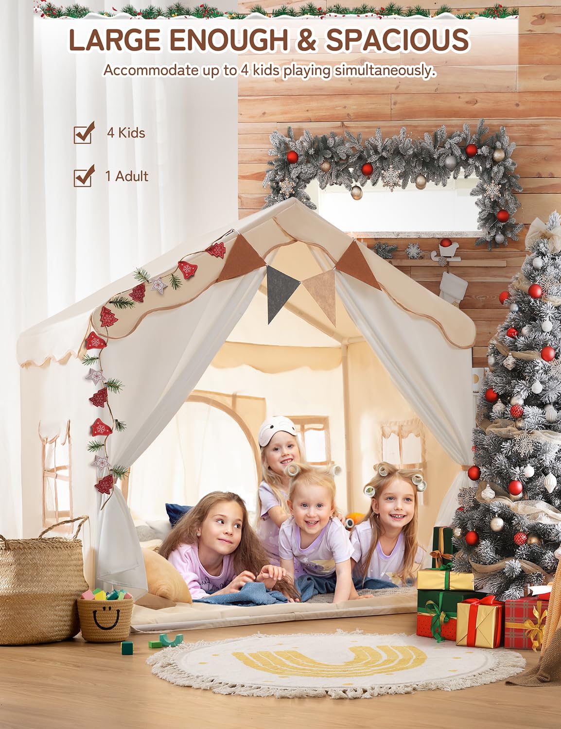 Kids Play Tent with Padded Mat and Lights