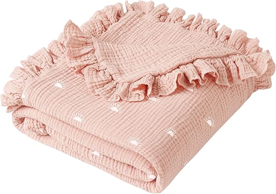 Flounce Muslin Baby Blankets, Cotton Crib Blanket for Baby Infant Toddler