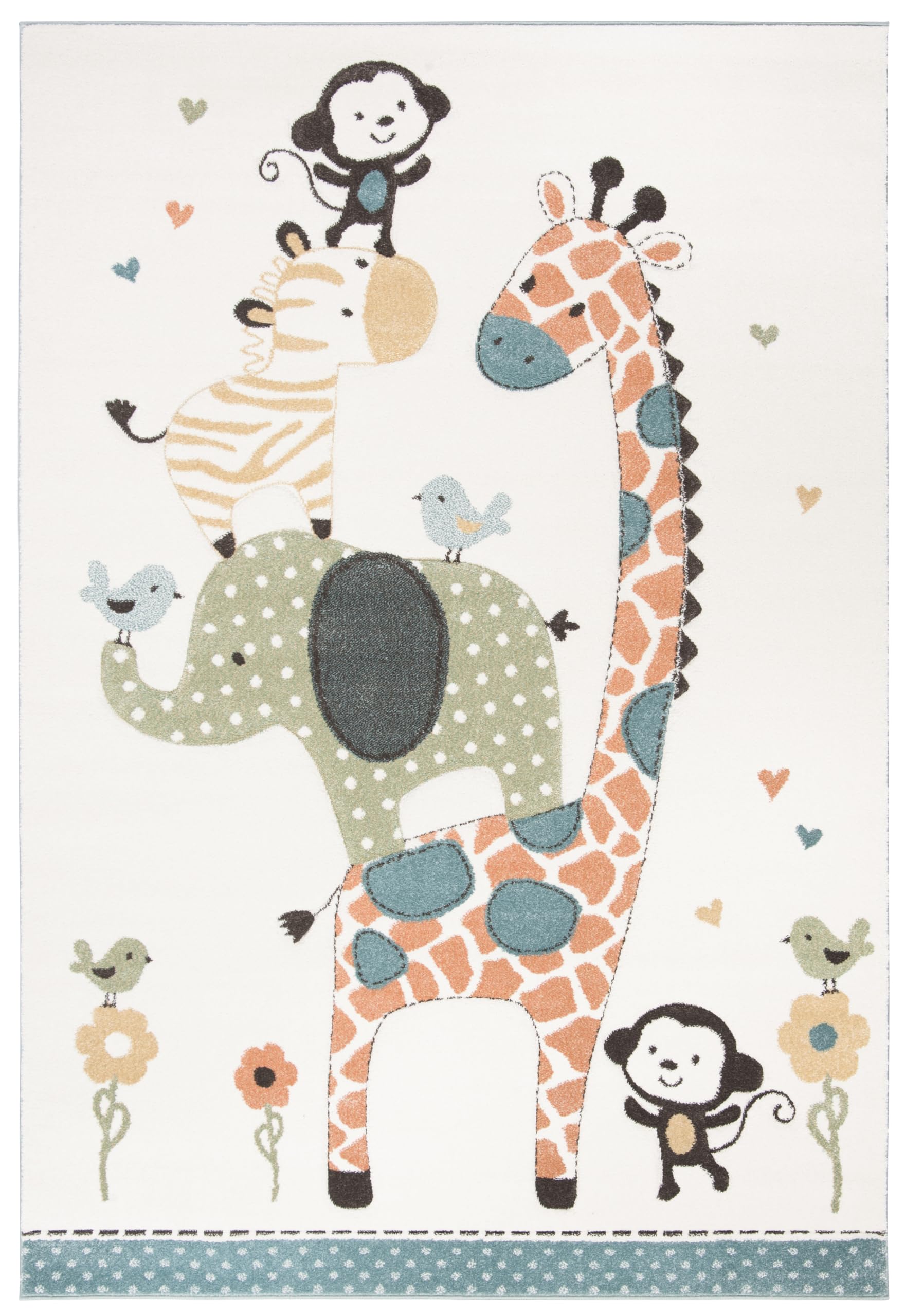 Carousel Kids Collection Area Rug - 5'3" x 7'6", Ivory, Animal Design, Non-Shedding