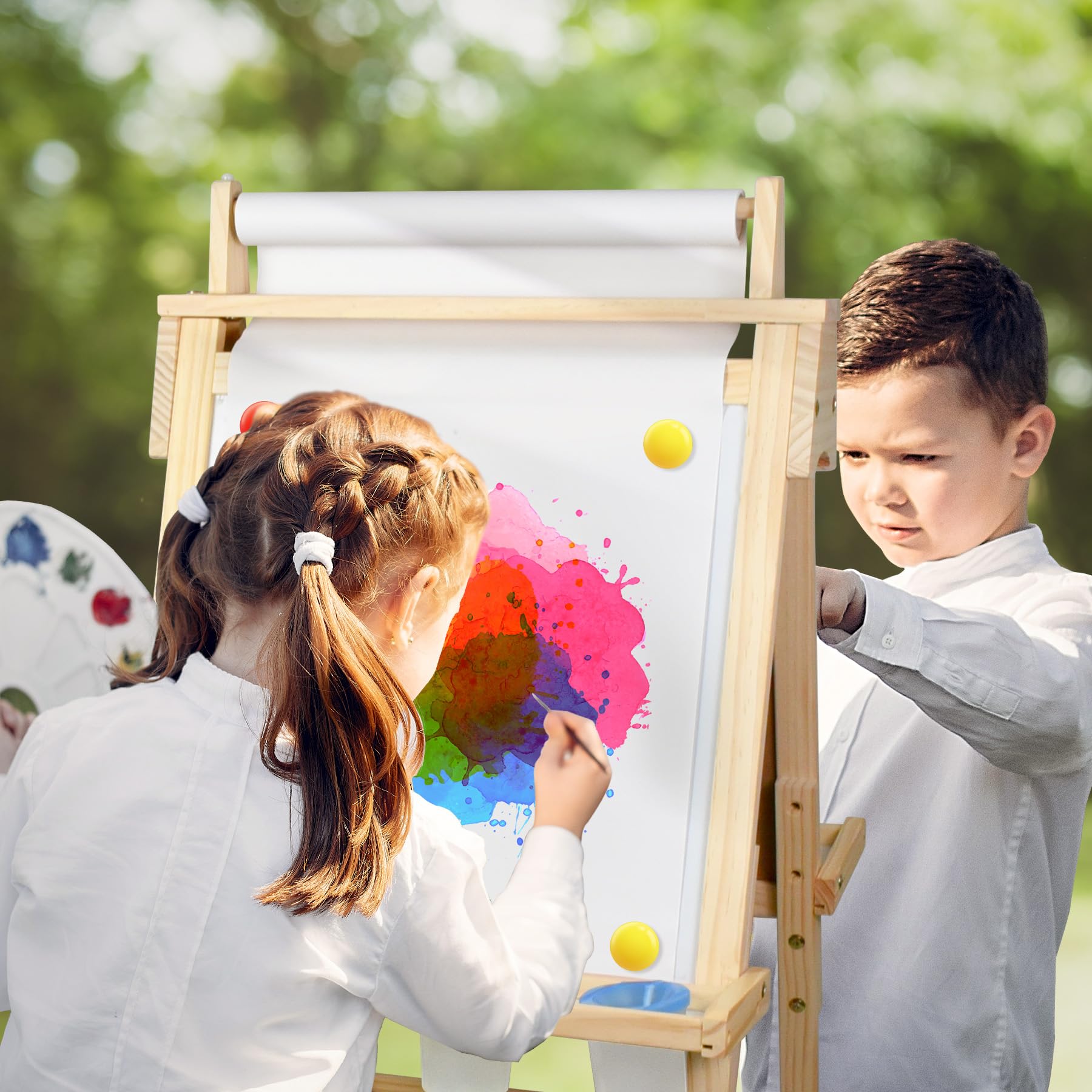 Joyooss Art Easel for Kids with Double-Sided Magnetic, Wooden Standing Kids Easel with Dry Erase Whiteboard & Chalkboard, Height Adjustable Children Easel with Paper Roll, Bonus Toddler Art Supplies