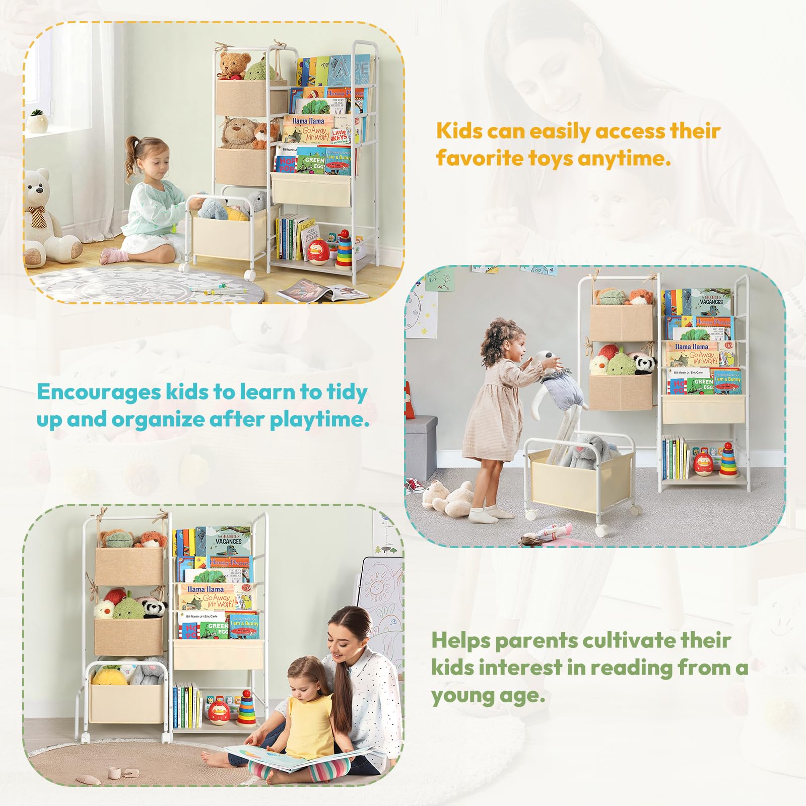 Montessori Kids Bookshelf with Toy Storage Organizer