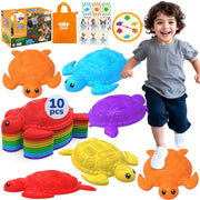 TOY Life 10 Pcs Turtle Balance Stepping Stone for Kids, Indoor Outside Toys for Kids Ages 4-8, Toddler Outdoor Toys, Stepping Stones Game, with Cards and Spinner