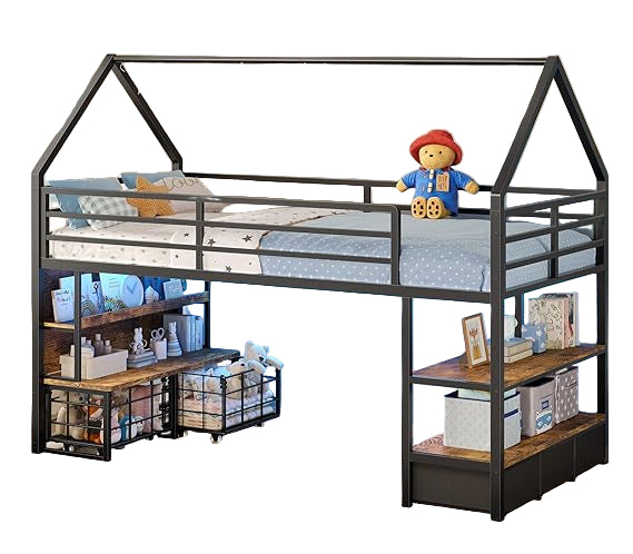 Low Loft Bed Twin Size with 5 Storage Drawers