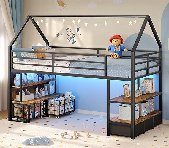 Low Loft Bed Twin Size with 5 Storage Drawers, Twin Loft Bed w