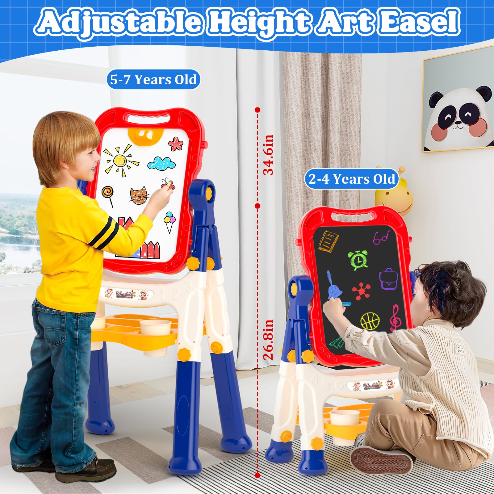 Easel for Kids,Toddler Toys for Ages 2-4, Double-Sided Magnetic Kids Art Easel for 2 Year Old Boy Birthday Gift,Toys for 3 Year Old Boy Dry Erase Boards,Drawing Boadrs for 2 3 4 5 Years Old Girl Gift