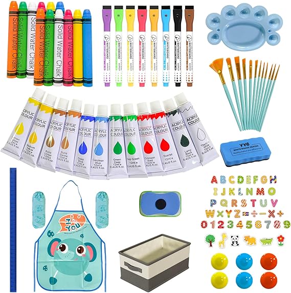 Adjustable Wooden Art Easel for Kids,114+ Art Supplies,Double Sided Magnetic