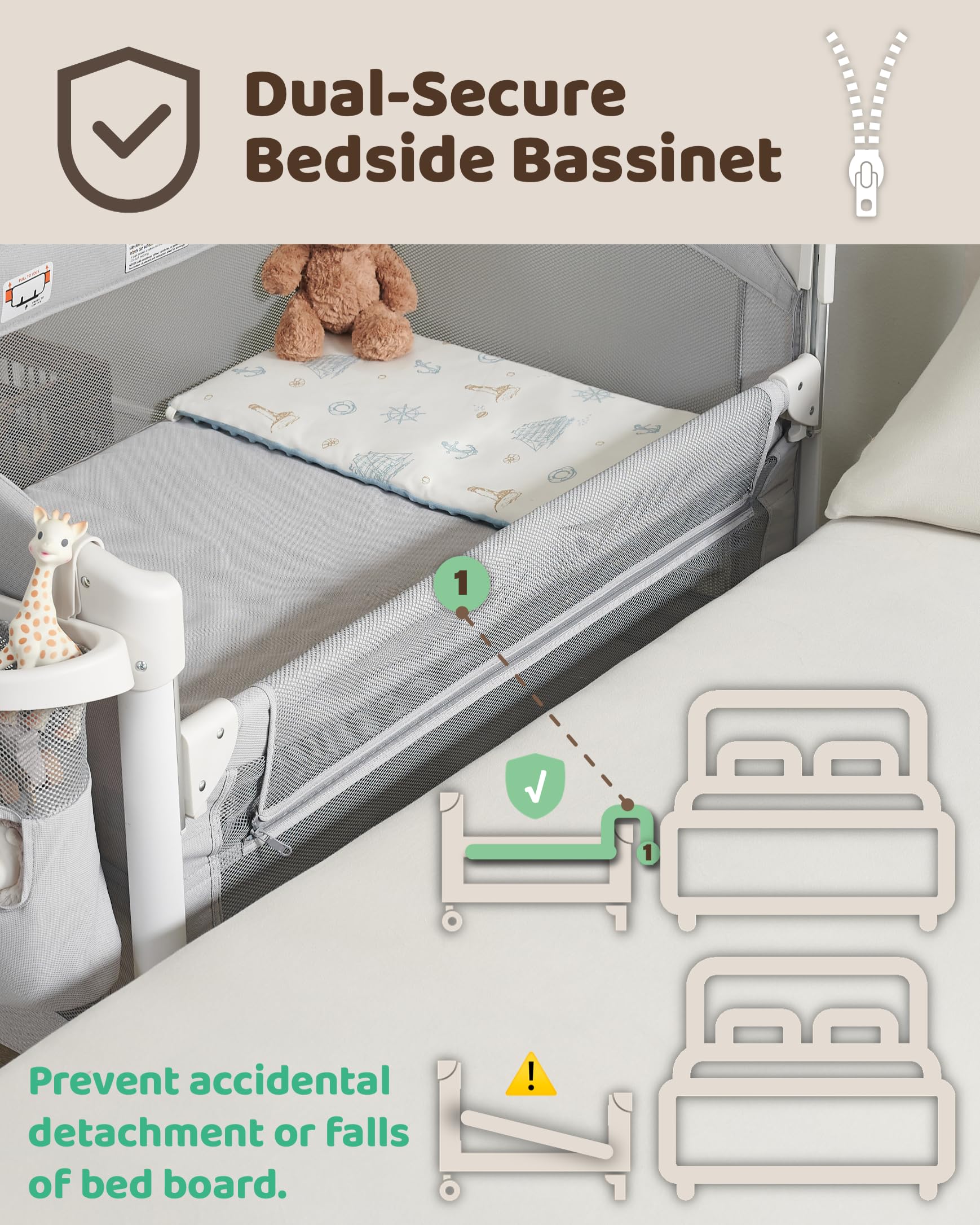 4-in-1 Baby Bassinet Bedside Sleeper with Changing Table