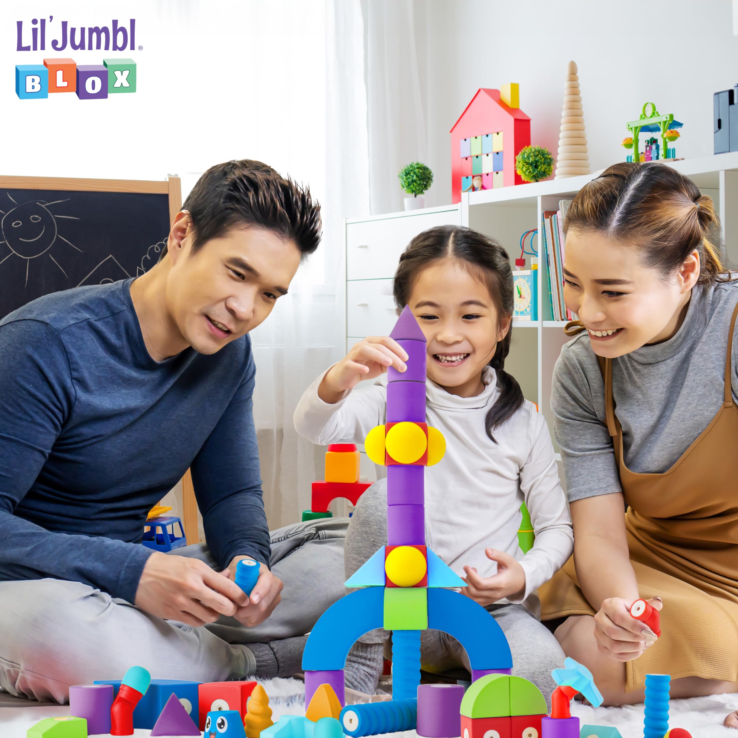 Lil' Jumbl Magnetic Foam – STEM Preschool Sensory Toys for Children, Toddlers, Boys and Girls – 35 Piece Castle Set, Bath Building Blocks, The Supreme Bath Toy, Engineering Toys for Kids 3-6