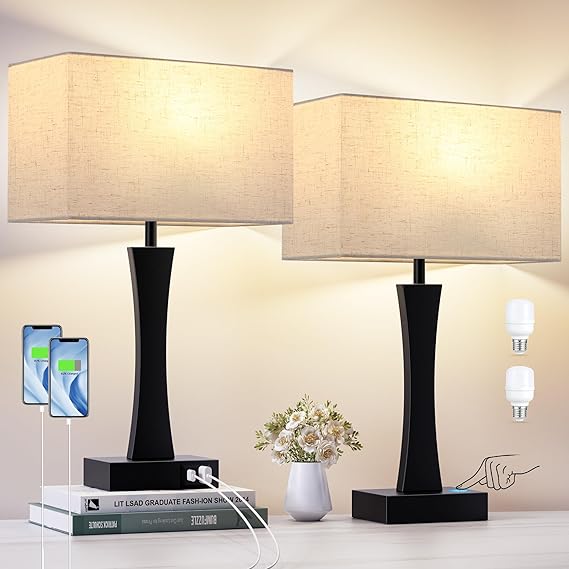 Bedside Lamps for Night Stands - 3 Way Dimmable Table Lamp for Bedroom