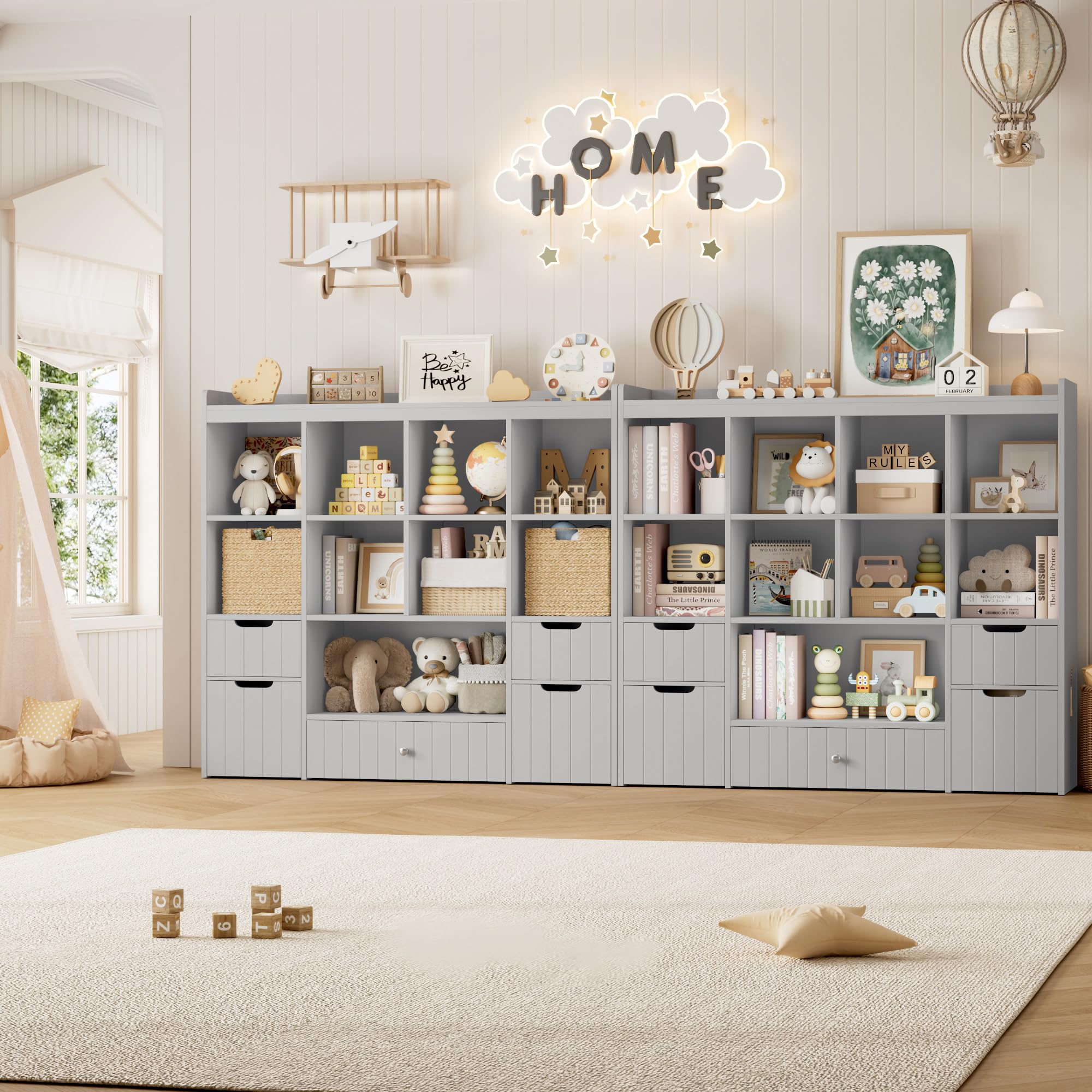 Kids Toy Storage Organizer with Drawers and Bins - 48" Wide Bookshelf