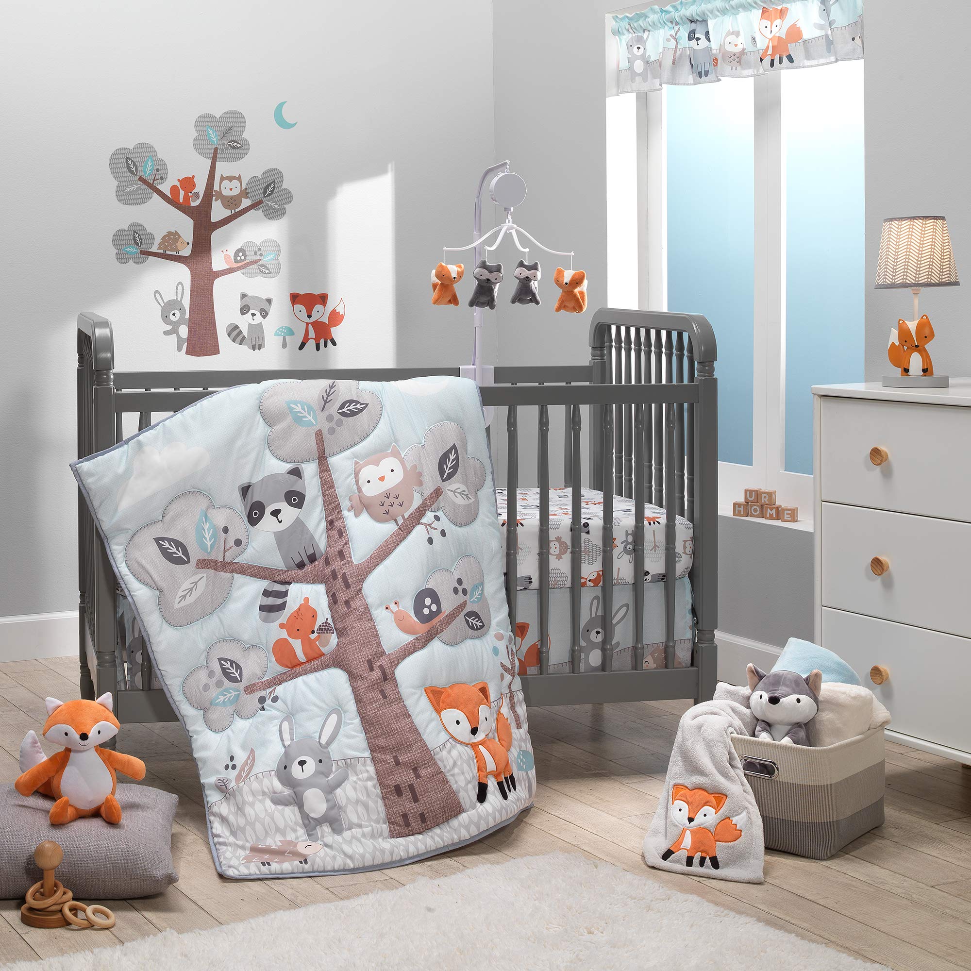 Woodland Friends 5-Piece Crib Bedding Set Mint Gray
