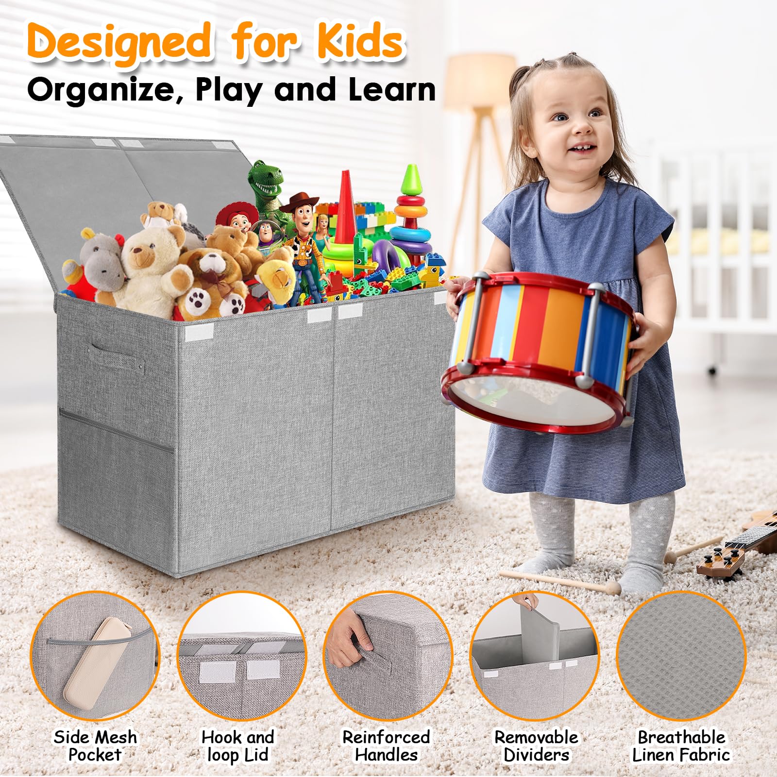 Large Toy Storage Box with Lid for Kids