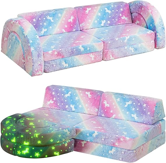 10Pcs Modular Kids Play Couch Glow, Convertible Play Fort