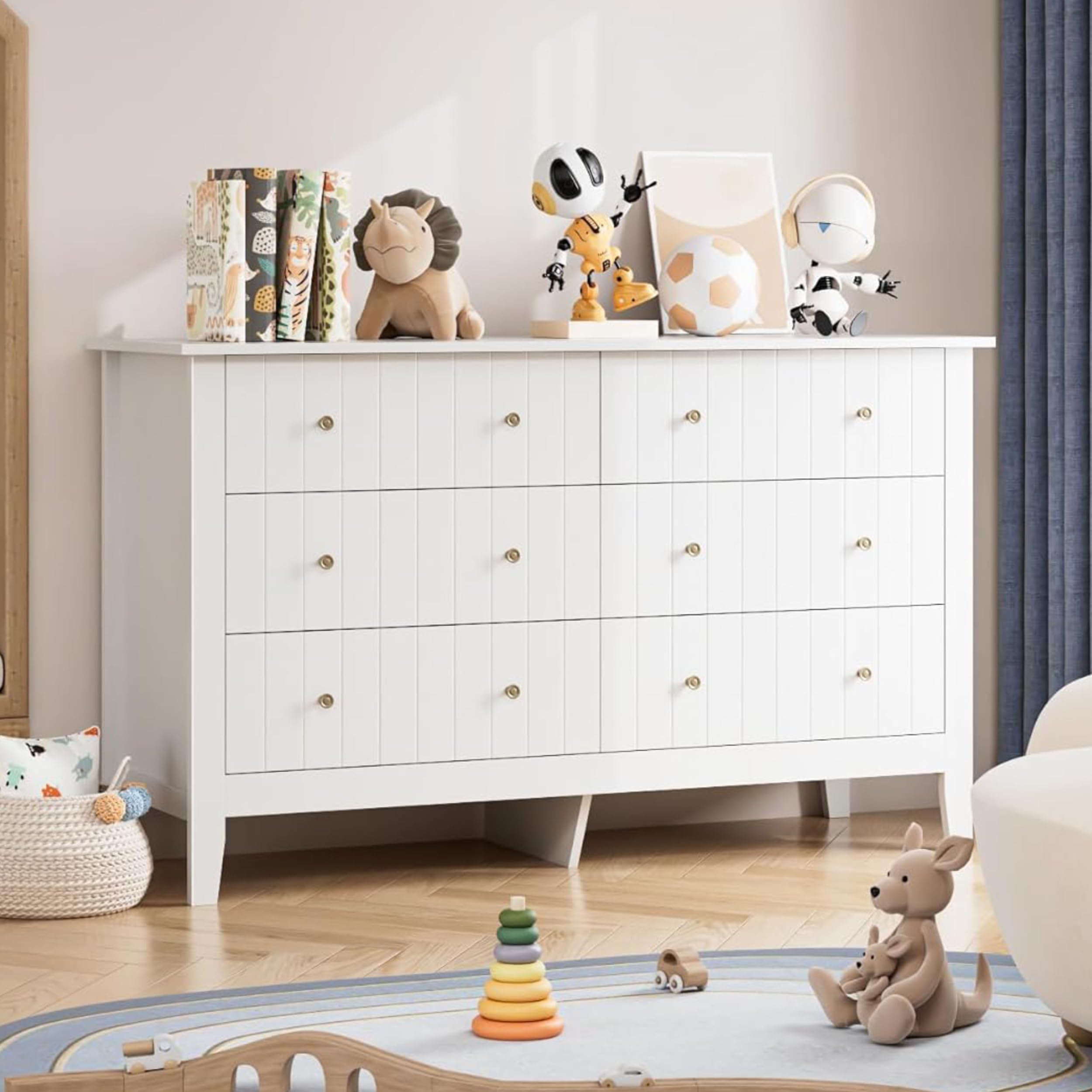6 Drawer White Dresser with Deep Storage