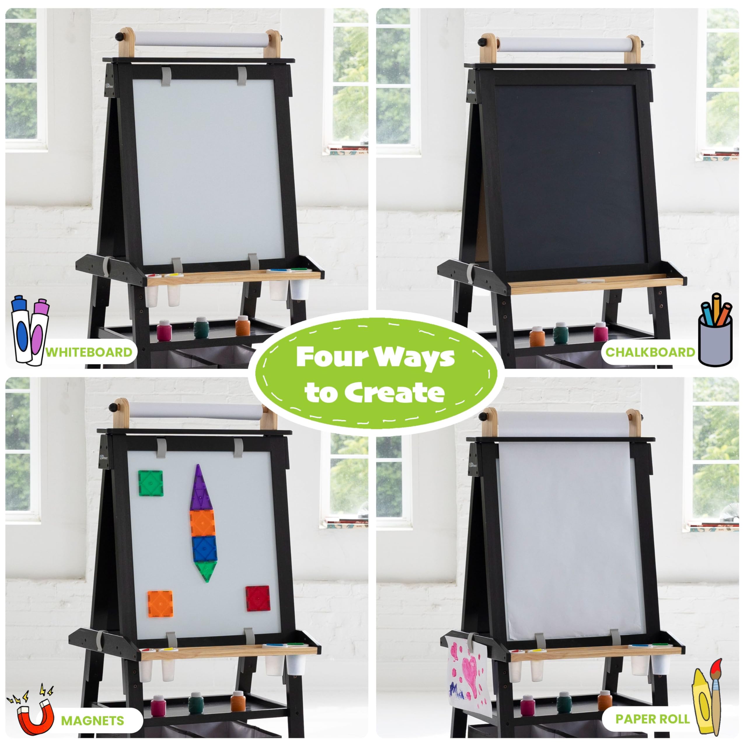 Dual-Sided Art Easel with Chalkboard and Whiteboard