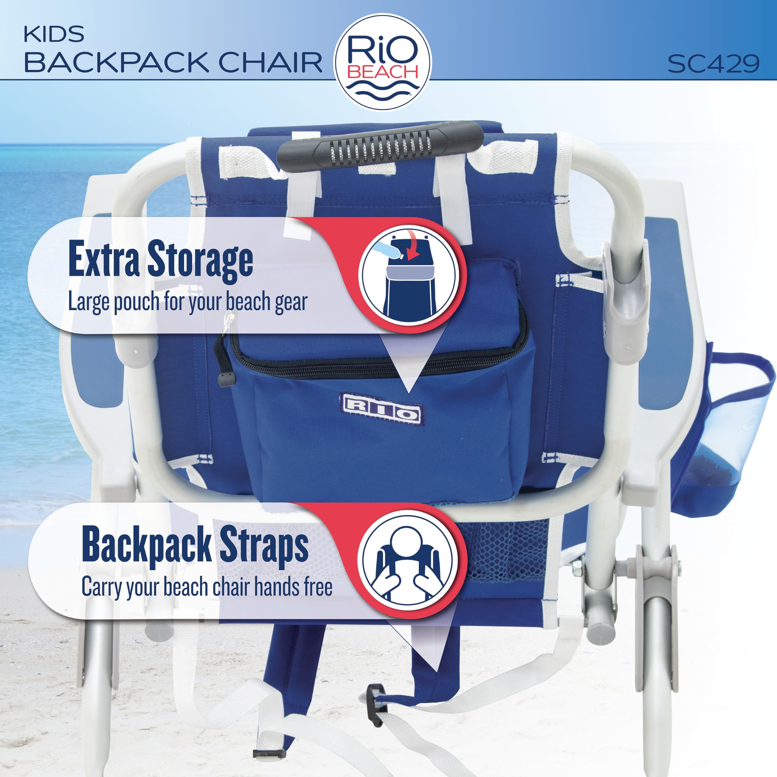 Kids Backpack Beach Chair - 5 Position Reclining Folding Chair