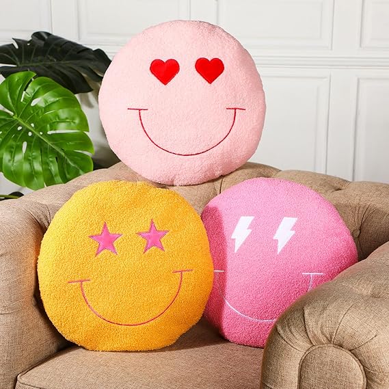 Face Emoticon Cushion Stuffed Plush Pillow, 3D Round Throw Pillows