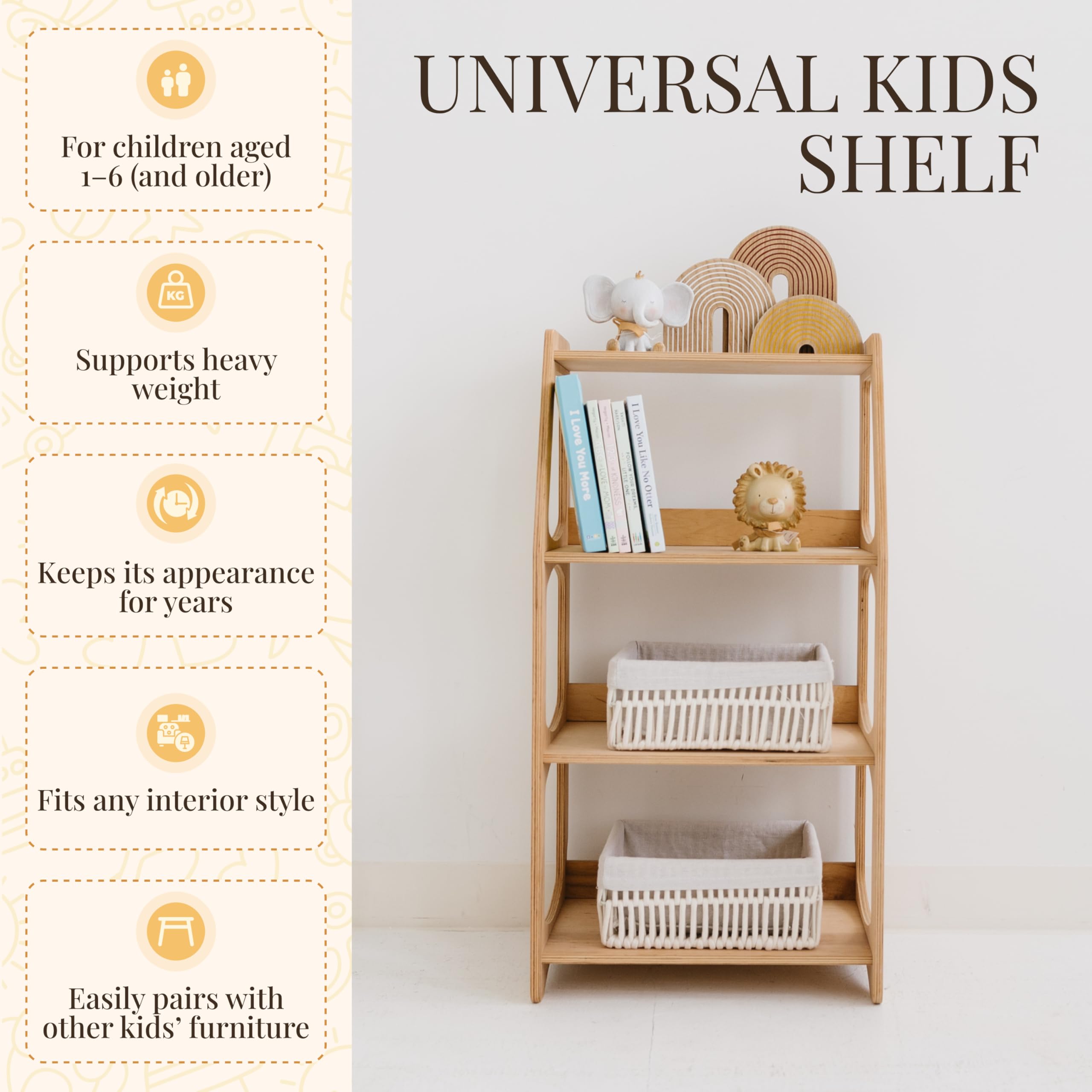 Montessori Bookshelf for Toddlers - Wooden Toy Storage Organizer