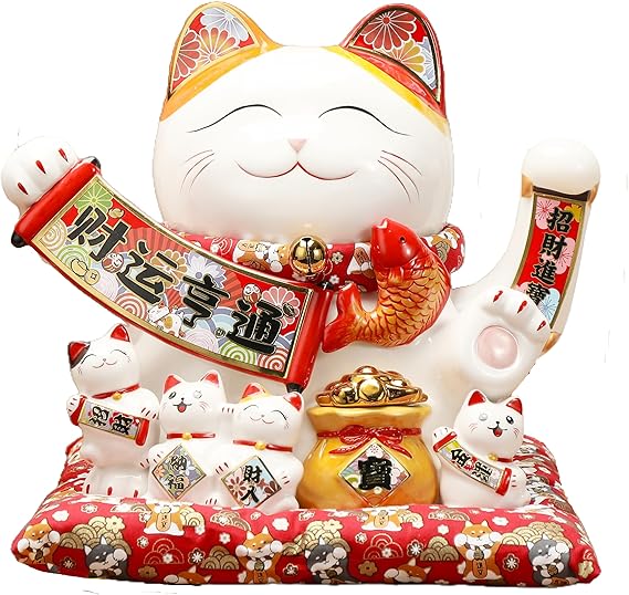 Cat Waving Arm Statue,Chinese Ceramic Fortune Cat,Japanese