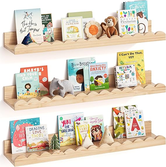 Nursery Book Shelves, Set of 3, Nursery Decor for Baby and Toddler