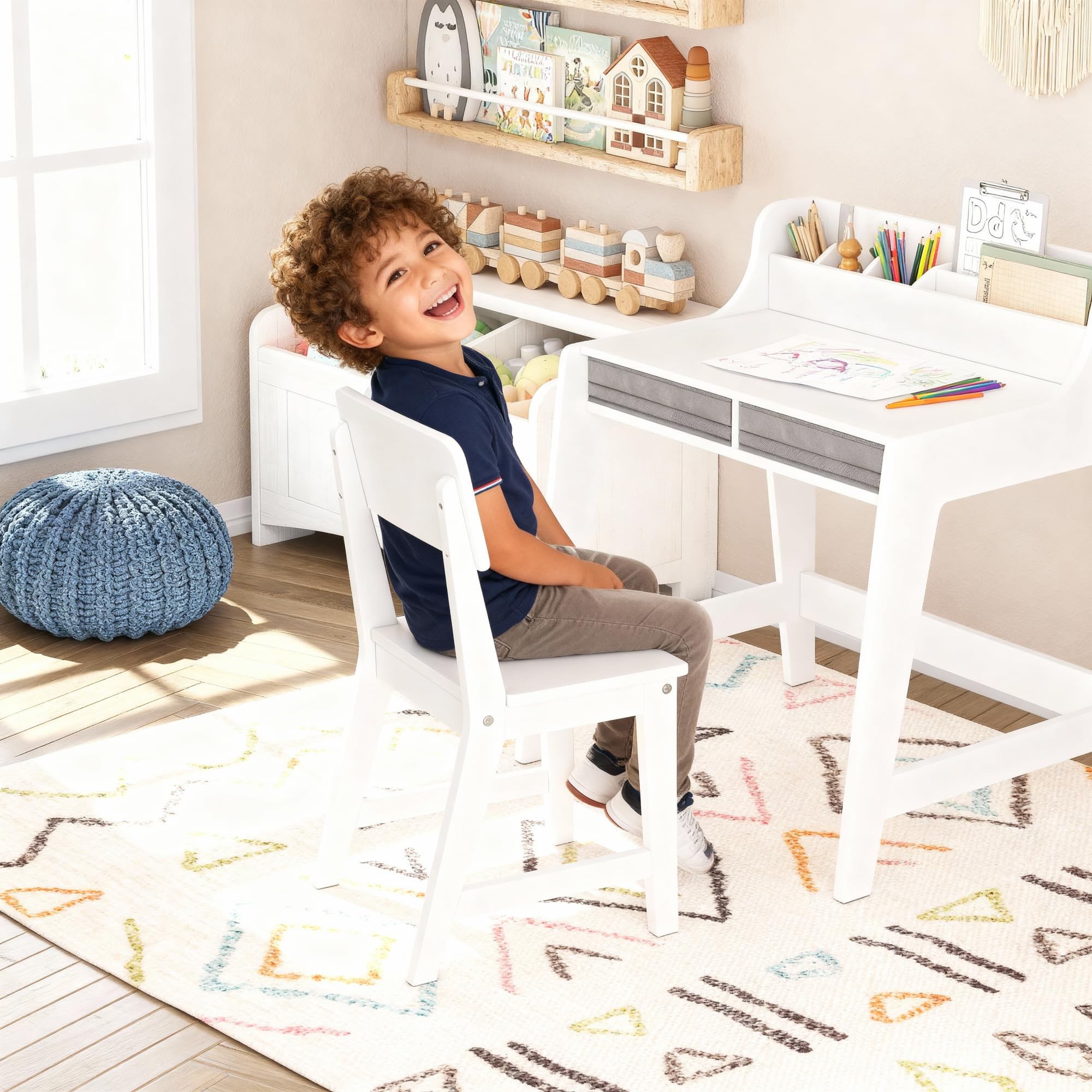 Kids Desk and Chair Set with Storage