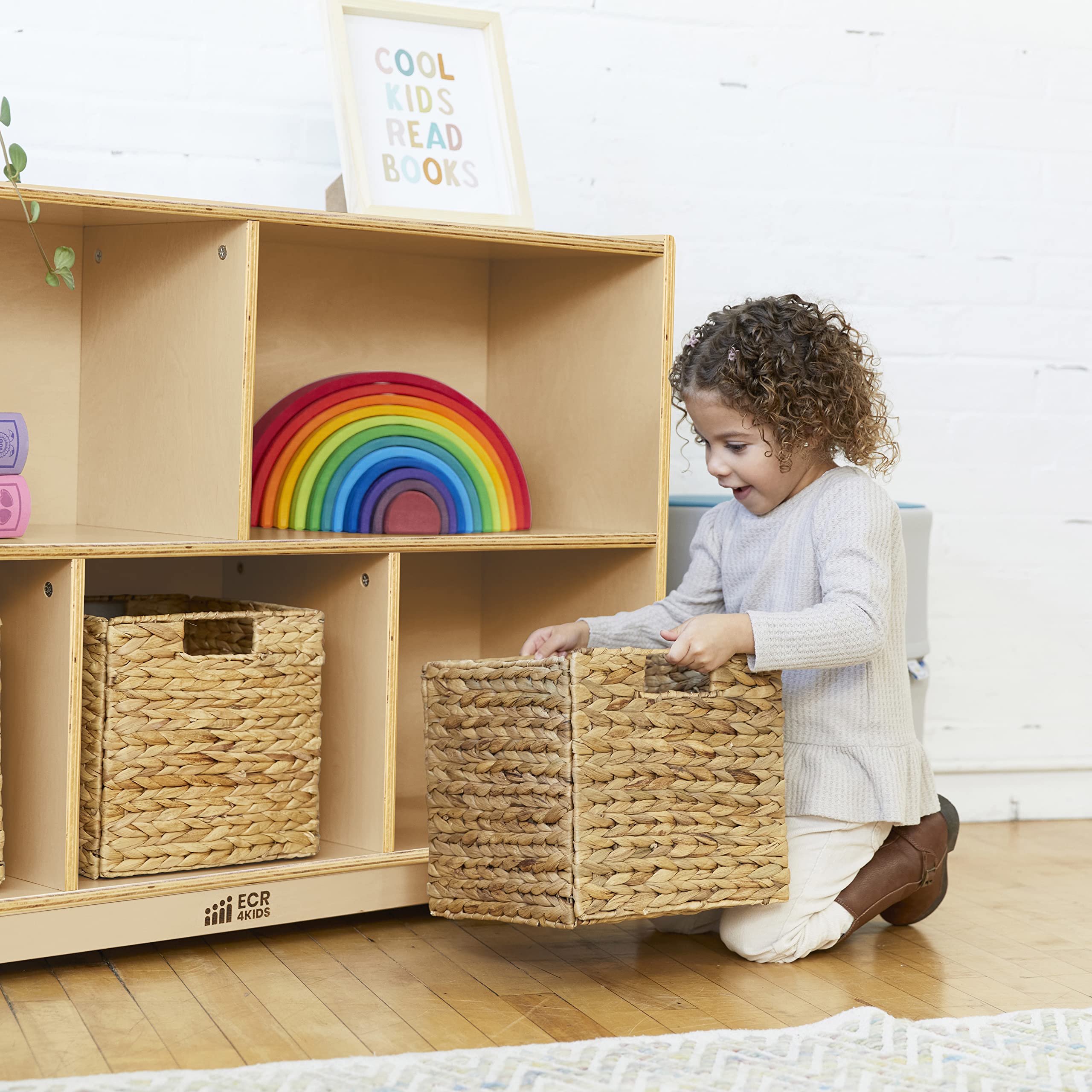 5-Compartment Mobile Storage Cabinet, 30in, Classroom Furniture, Natural