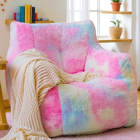 LinkRomat Bean Bag Chair with Filling, Faux Fur Comfy BeanBag Chairs for Teens