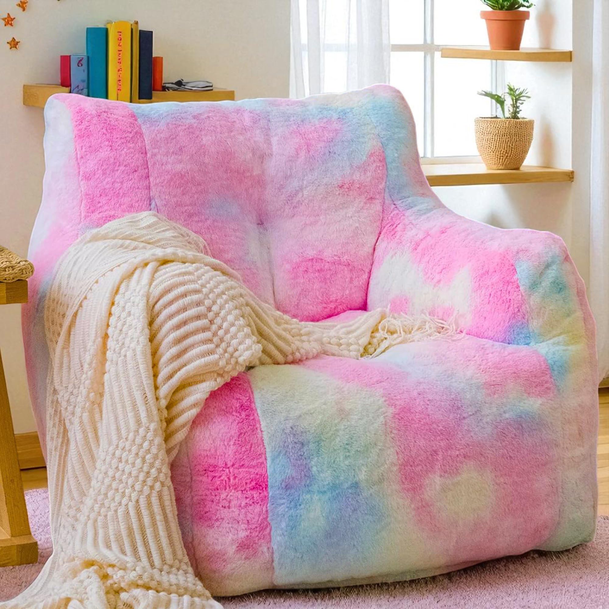 LinkRomat Bean Bag Chair with Filling, Faux Fur Comfy BeanBag Chairs for Teens