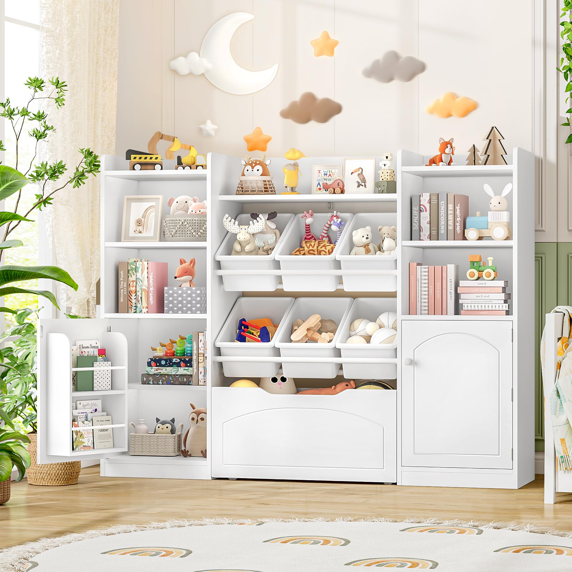 5-in-1 Kids Toy Storage Organizer with Bins and Bookshelf
