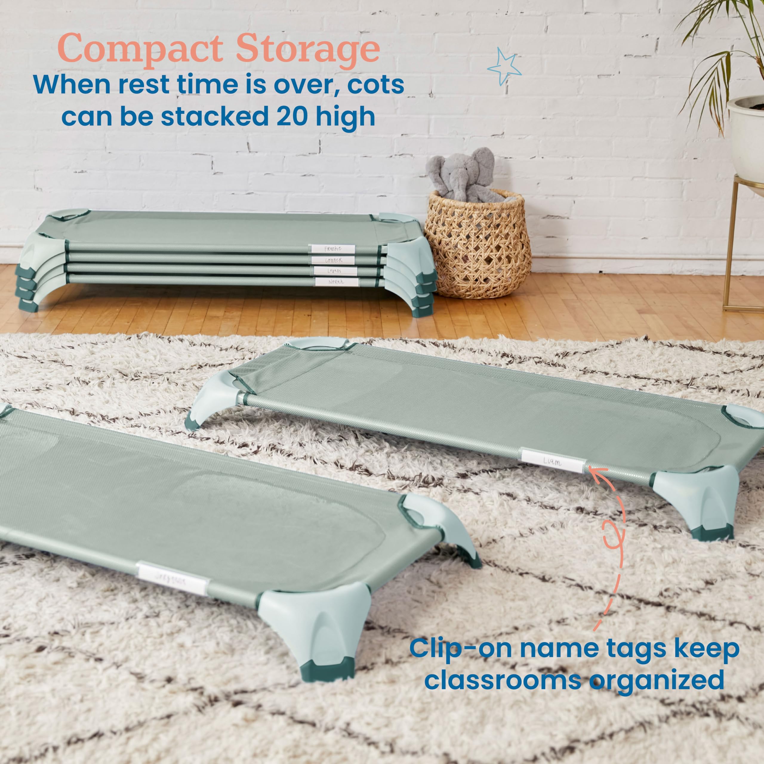 Stackable Classroom Cot with Storage and Name Tags - 6 Pack