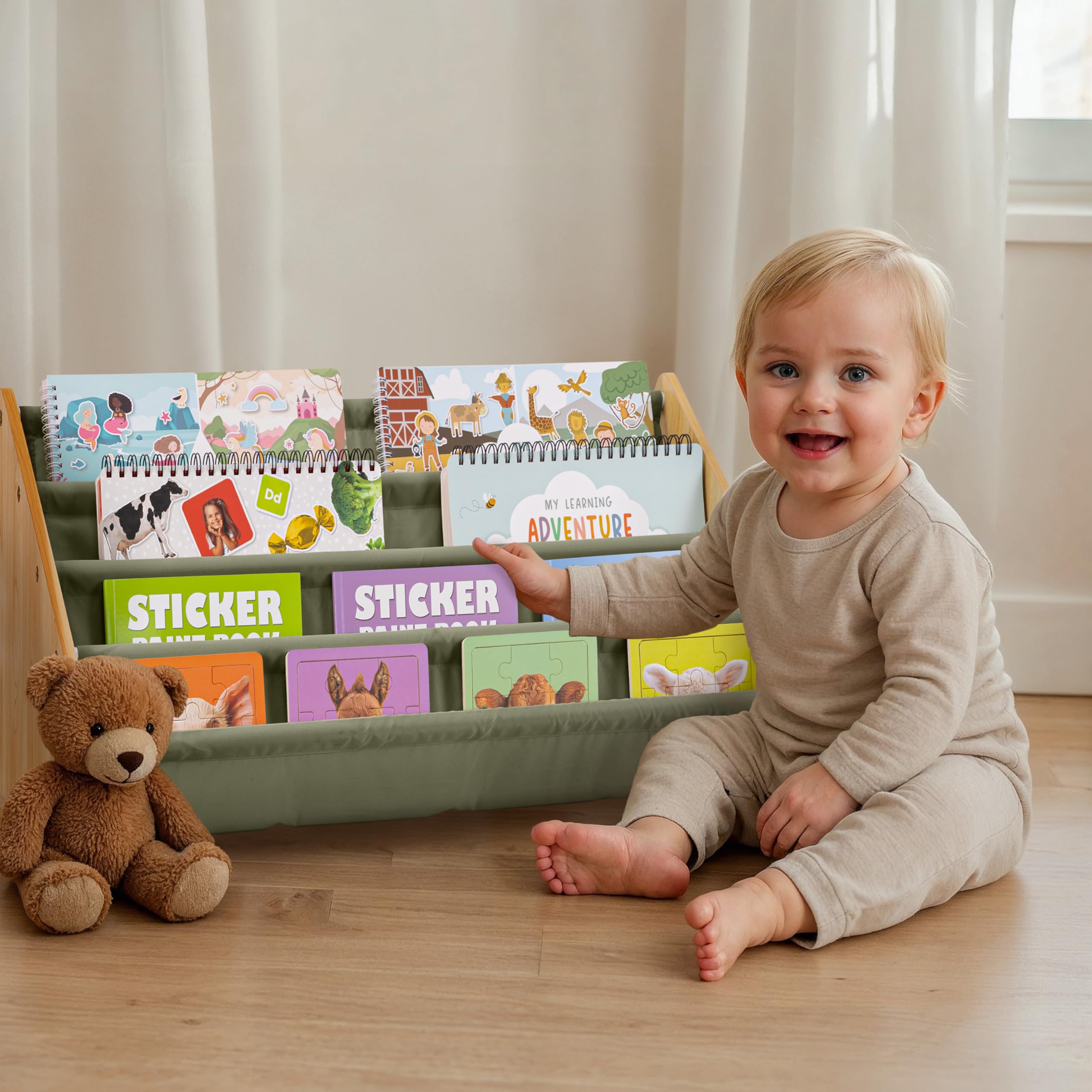 Wooden Kids Bookshelf Montessori Storage Organizer