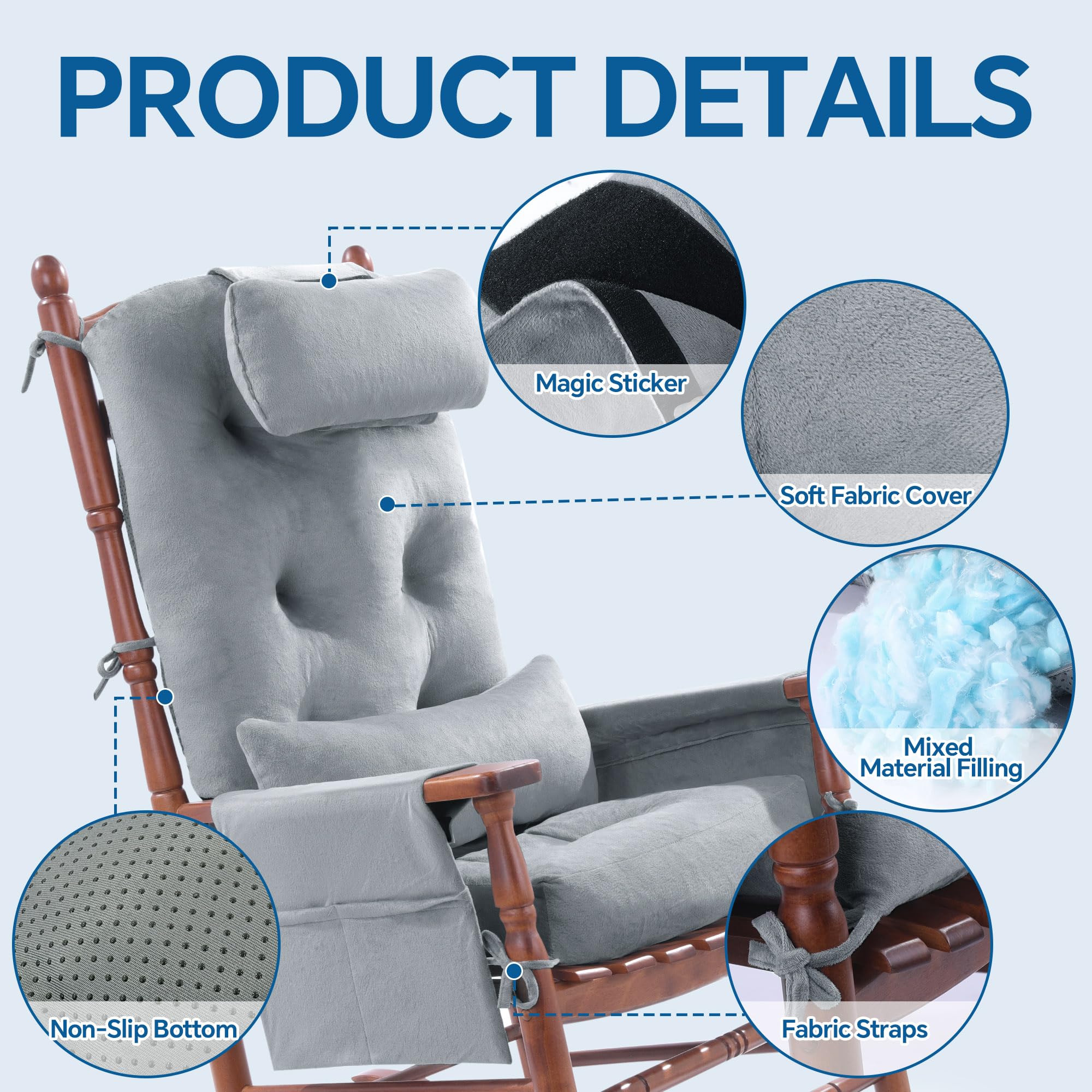 5-Piece Velvet Rocking Chair Cushion Set with Headrest and Lumbar Support