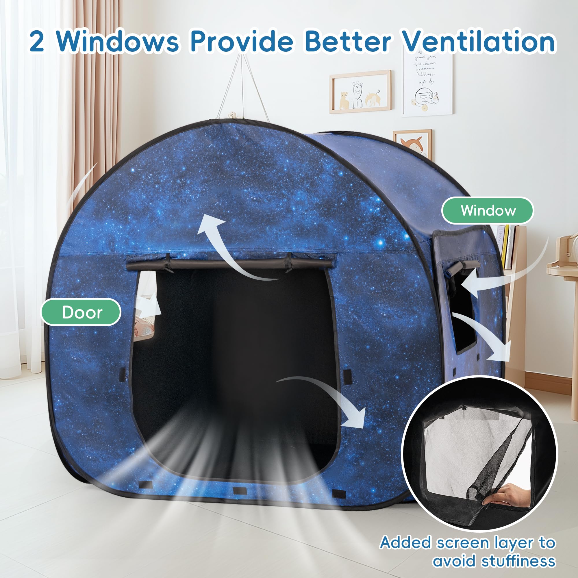 OUTREE Sensory Tent 47 * 47 * 47 in，Starry Night Print,Sensory Tent for Kids with Autism, pop up Play Tent