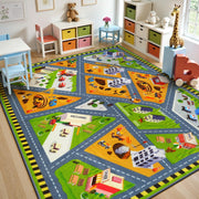 Kids Rug for Playroom, 5.3x6.6 Car Rugs for Kids Toy Cars, Non-Slip City Road Map Rug