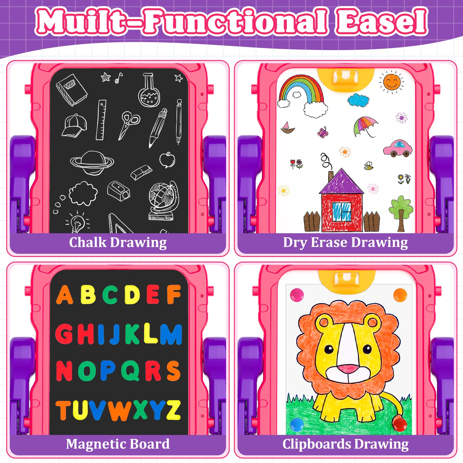 Easel for Kids,Toddler Toys for 2 3 4 5 Year Old Girl Gifts,Toddler Easel Toys Ages for 2-4, Double Sided Magnetic Kid Art Easel,Dry Erase Drawing Painting Learning Toys for 2 3 4 5 Girl Birthday Gift