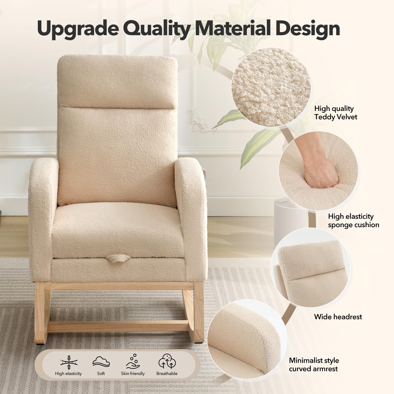 Nursery Rocking Chair with Adjustable Footrest