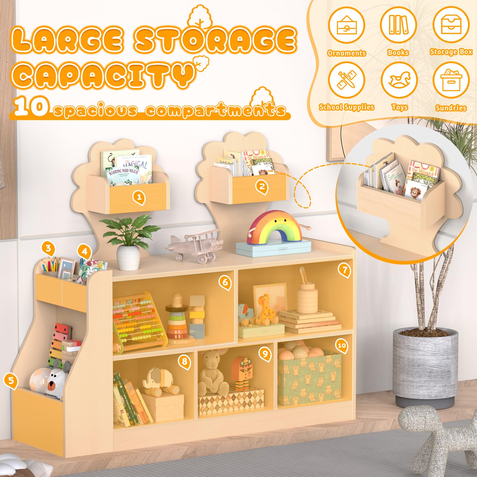 Montessori Toy Storage Shelf with 10 Compartments
