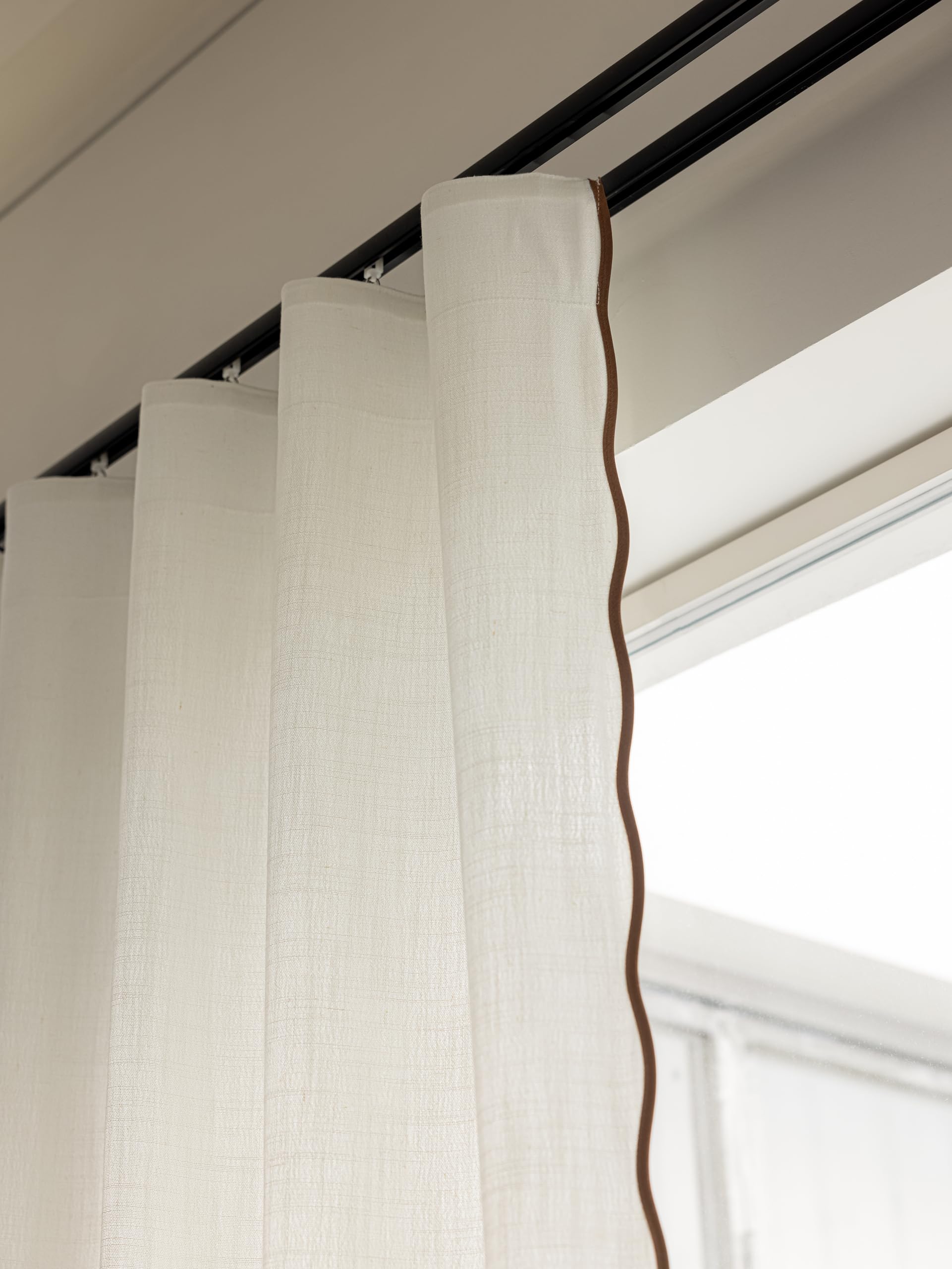 Linen Blend Scalloped/Wavy Trim, Ripple Fold Curtains for Living Room