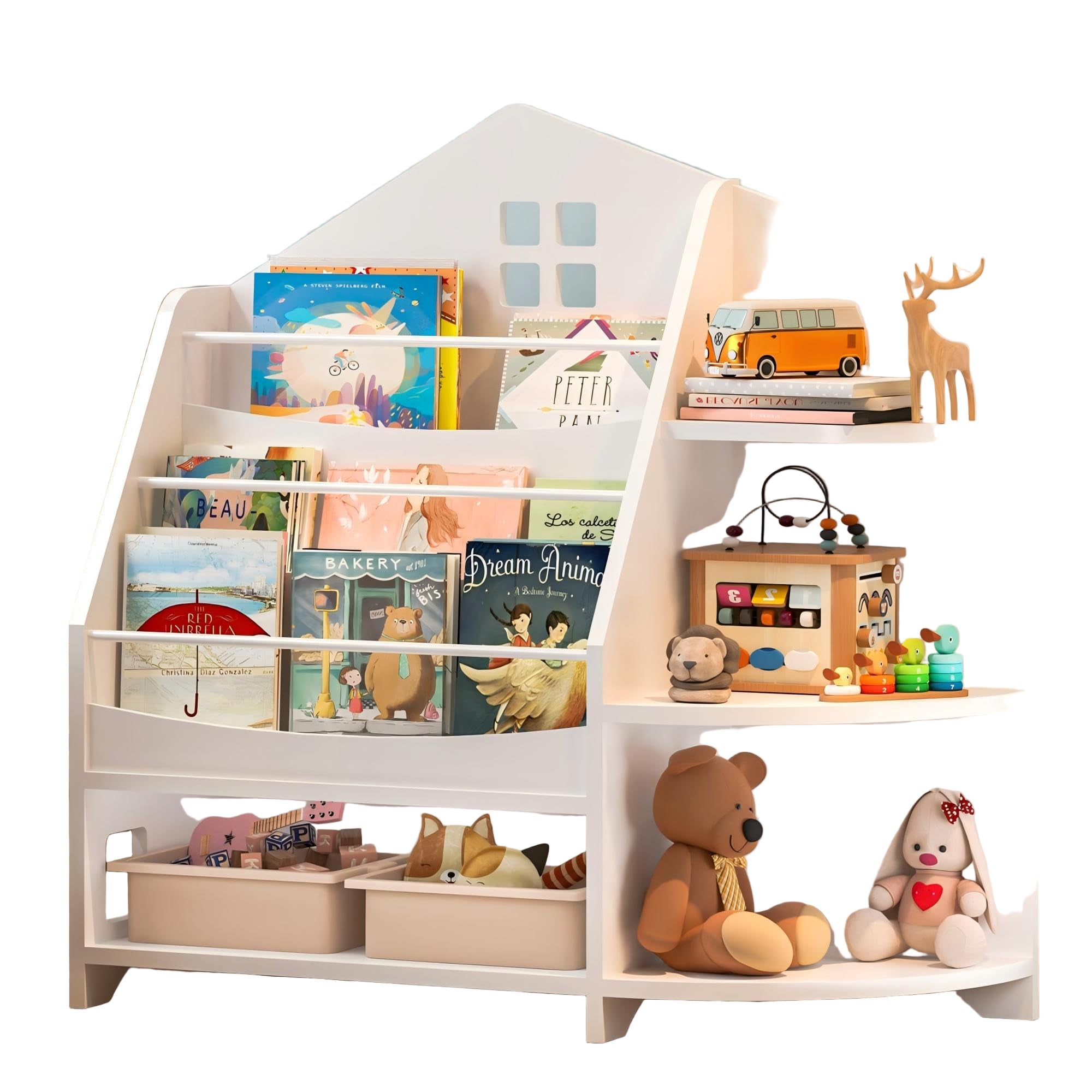 3 Tier Kids Bookshelf Bookcase, House Shape Book Shelf for Kids Rooms Nursery