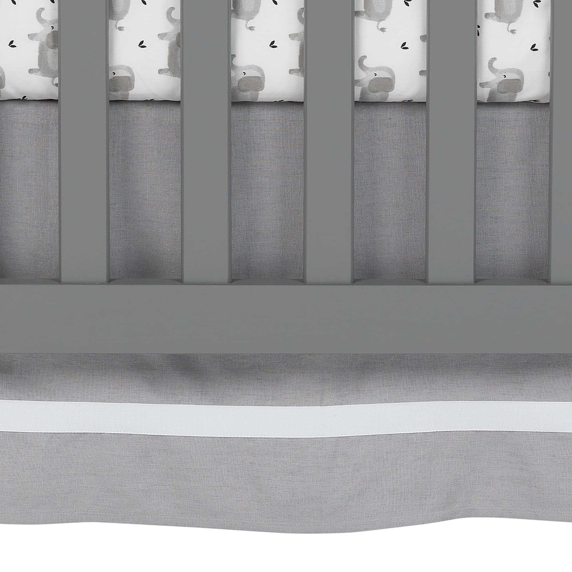 Gray Linen Crib Skirt with White Trim