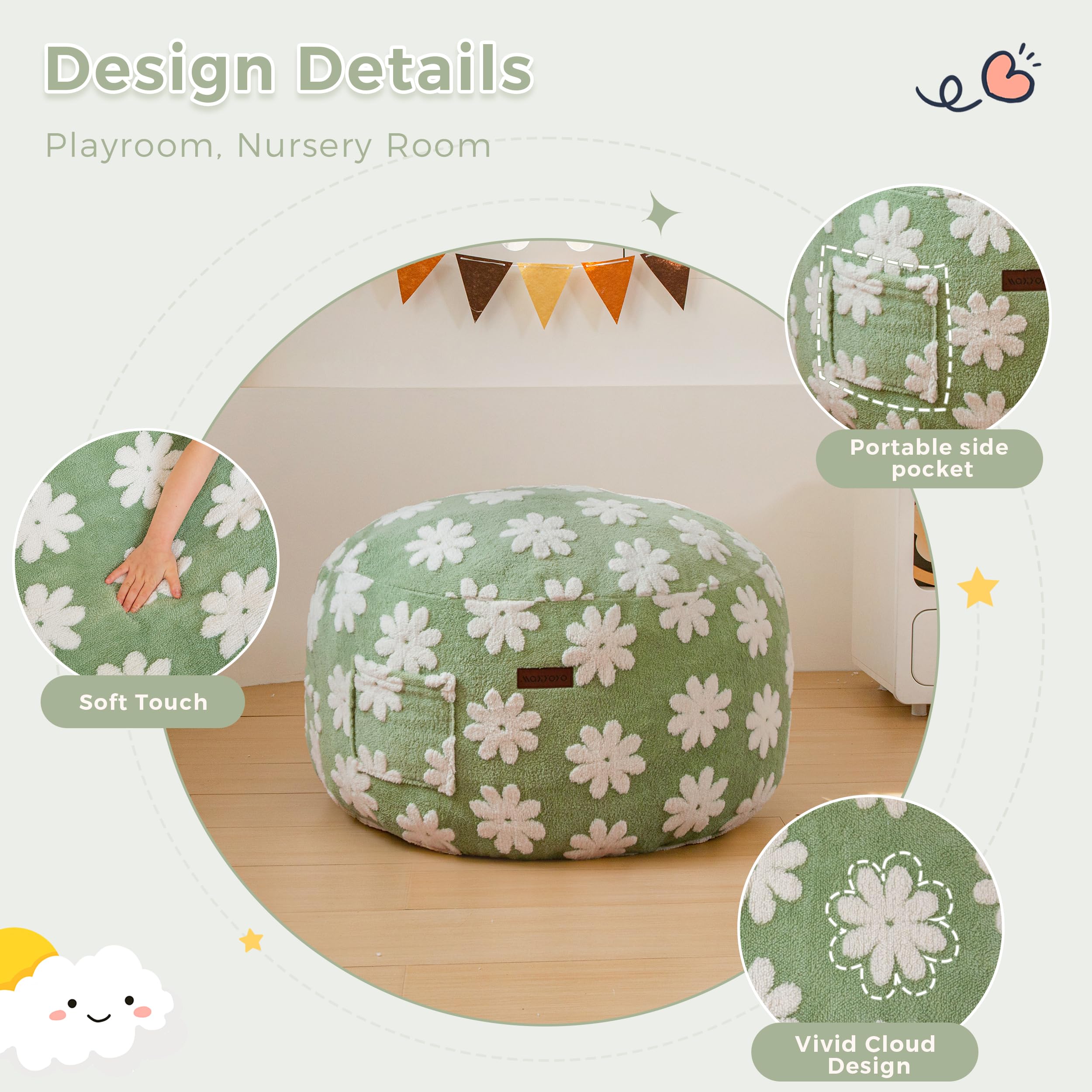 Convertible Bean Bag Chair Bed for Kids with Floral Design