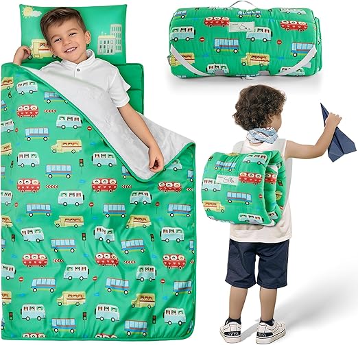 Nap Mat with Pillow and Blanket, Soft Sleeping Bag for Kids Boys and Girls