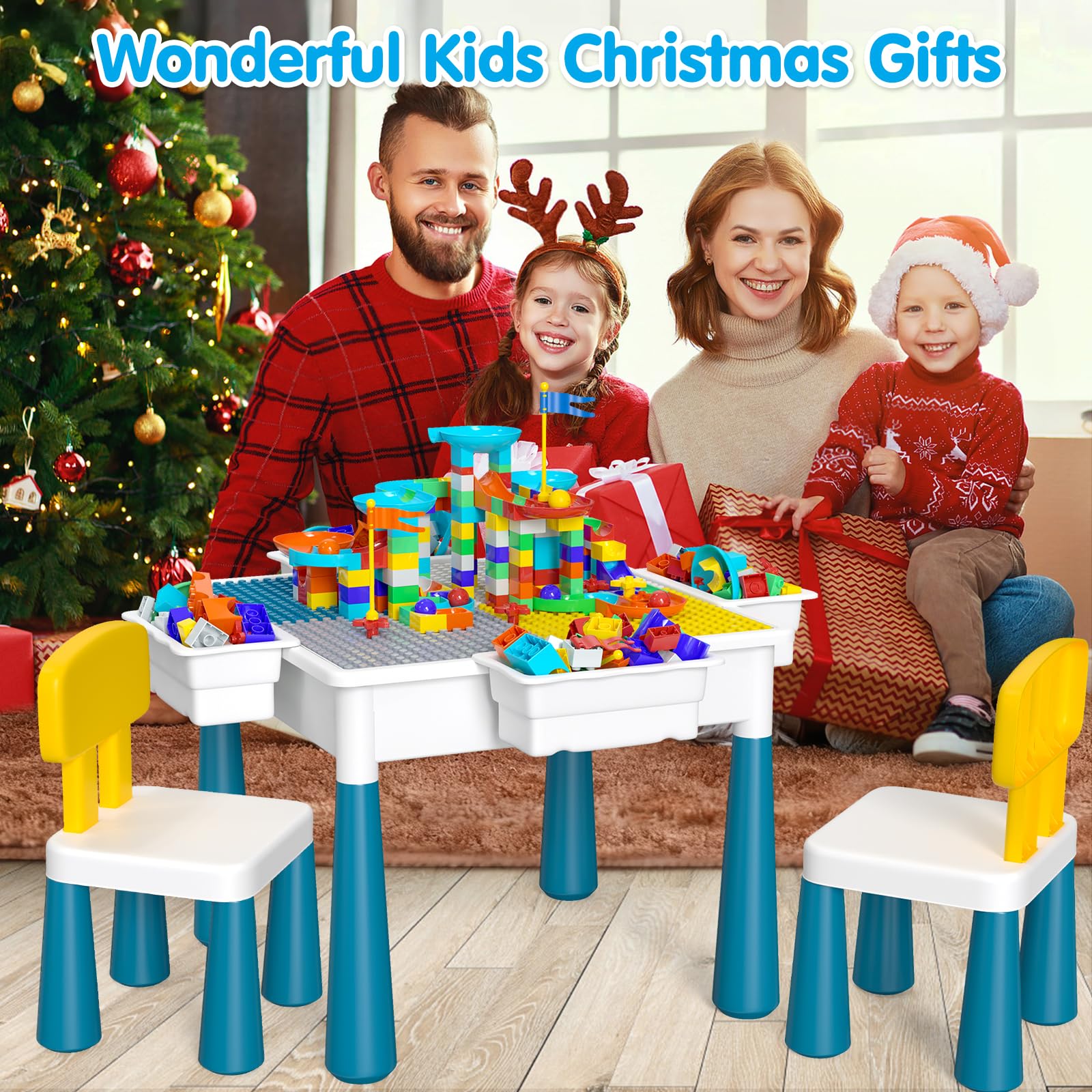 Kids Activity Table with Building Blocks and Chairs Set